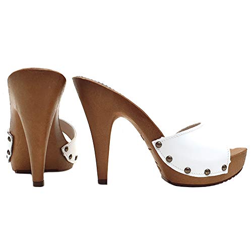 Italian-made White Leather Clogs - Kiara Shoes K213001