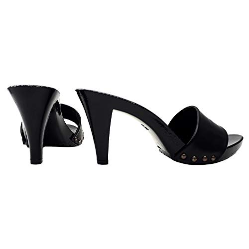 Kiara Black Leather Mule Heels - Made in Italy