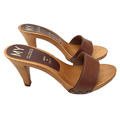 Italian Brown Leather Clogs - MY6302 Marrone, Women's Size 7