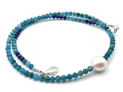 Italian made Apatite Necklace with Baroque Pearl