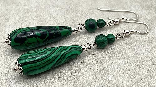 Italian Malachite Drop Earrings in 925 Silver