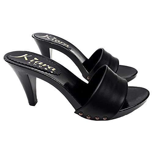 Kiara Black Leather Mule Heels - Made in Italy