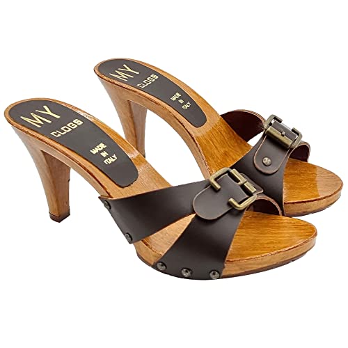Italian Leather Clogs for Women - MY6130 MARRONE