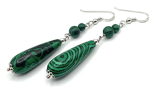 Italian Malachite Drop Earrings in 925 Silver