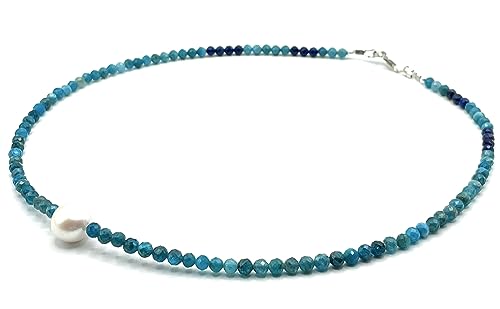 Italian made Apatite Necklace with Baroque Pearl