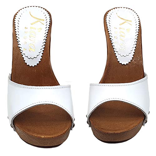 Italian-made White Leather Clogs - Kiara Shoes K213001