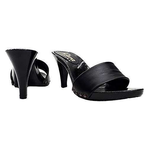 Kiara Black Leather Mule Heels - Made in Italy