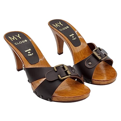 Italian Leather Clogs for Women - MY6130 MARRONE