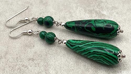 Italian Malachite Drop Earrings in 925 Silver