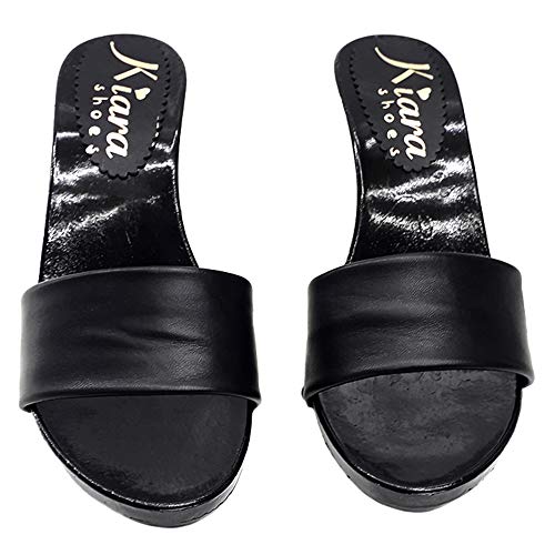 Kiara Black Leather Mule Heels - Made in Italy