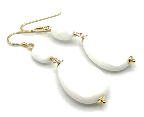 Italian White Agate Drop Earrings, Gold Vermeil Gemstone