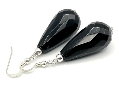 Italian Silver Black Onyx Drop Earrings - Birthday Gift