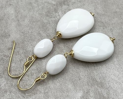 Italian White Agate Drop Earrings, Gold Vermeil Gemstone