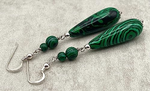 Italian Malachite Drop Earrings in 925 Silver