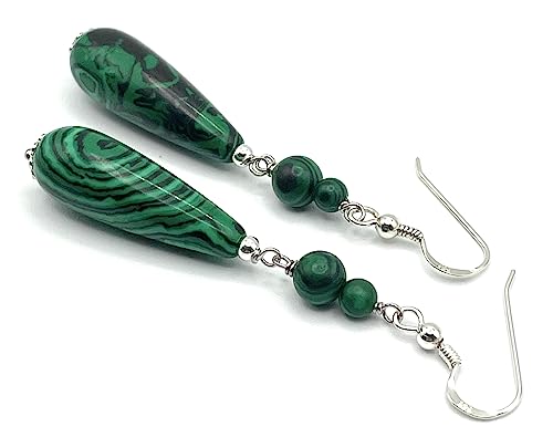 Italian Malachite Drop Earrings in 925 Silver
