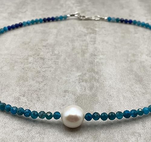 Italian made Apatite Necklace with Baroque Pearl