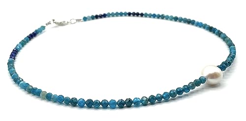 Italian made Apatite Necklace with Baroque Pearl