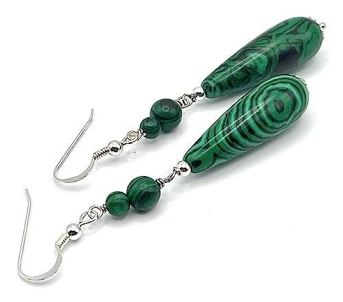 Italian Malachite Drop Earrings in 925 Silver