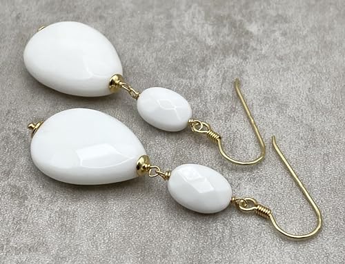 Italian White Agate Drop Earrings, Gold Vermeil Gemstone