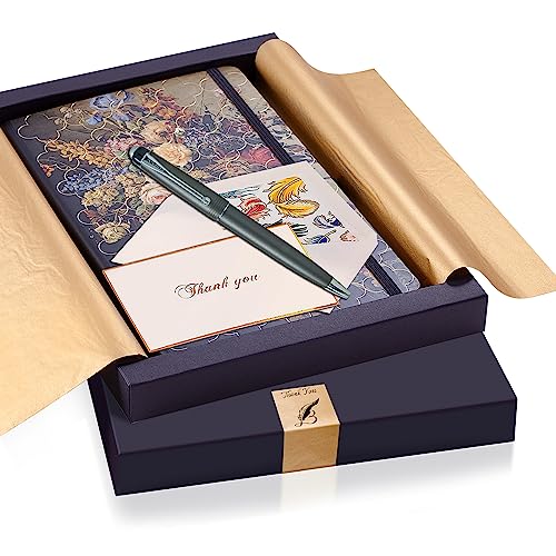 BUSINESS-DESIRE Writing Journal Gift Set for Women and Men with Twist Ball Pen & Thank You Card with Envelope Made in Italy Lined Travel Diary