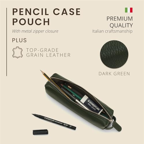 Italian Leather Pencil Case for Work - Green