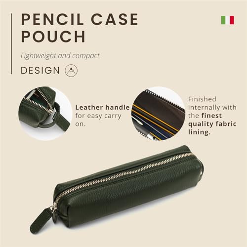 Italian Leather Pencil Case for Work - Green