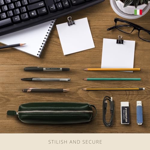 Italian Leather Pencil Case for Work - Green