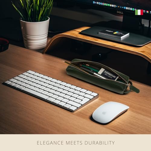 Italian Leather Pencil Case for Work - Green