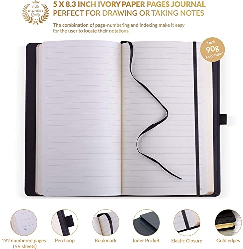 BUSINESS-DESIRE Writing Journal Gift Set for Women and Men with Twist Ball Pen & Thank You Card with Envelope Made in Italy Lined Travel Diary