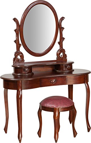 Solid Mahogany Walnut Finish Dresser with Stool 118x48x165 cm