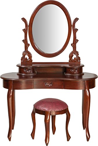 Solid Mahogany Walnut Finish Dresser with Stool 118x48x165 cm