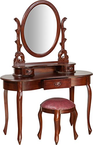 Solid Mahogany Walnut Finish Dresser with Stool 118x48x165 cm