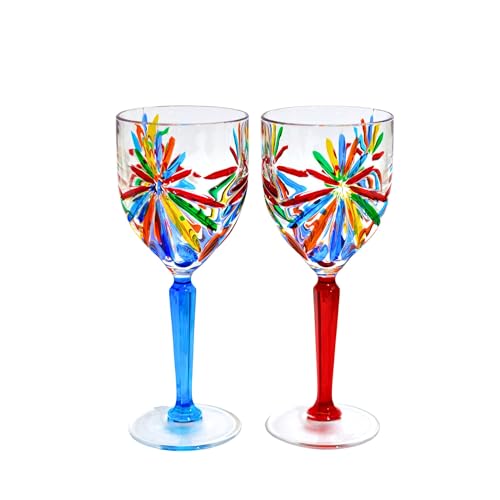 Handmade Italian Crystal Wine Glasses, Starburst Design, Set