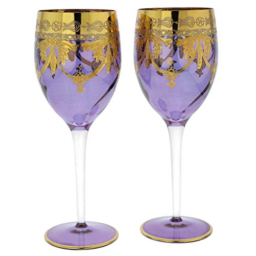 Murano Glass Wine Glasses with 24K Gold - Purple