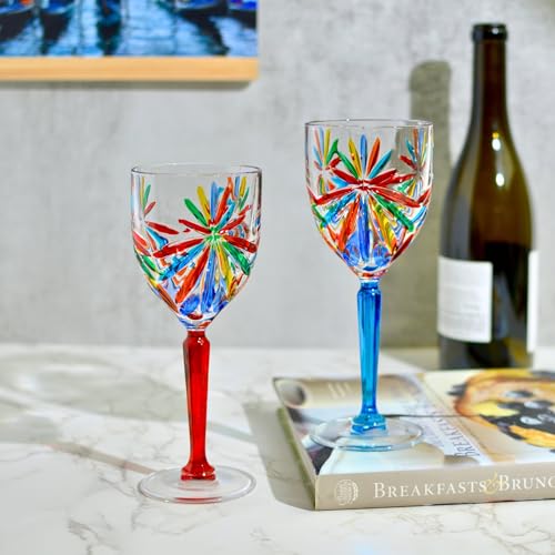 Handmade Italian Crystal Wine Glasses, Starburst Design, Set