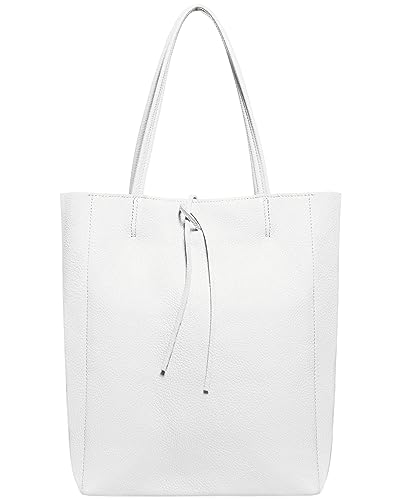 Italian White Leather Tote Bag for Women