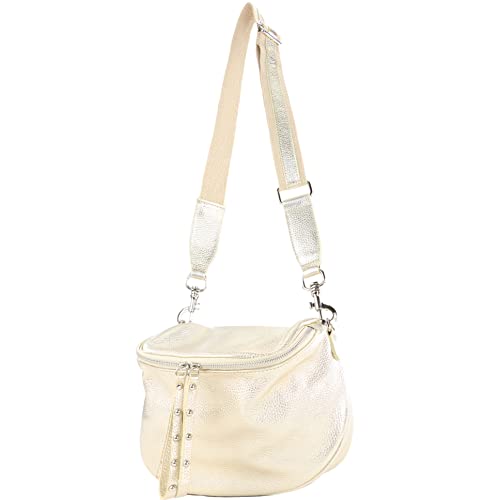 Italian leather small shoulder bag (Lightgold metallic)