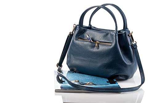Baroncelli Italian Navy Blue Leather Shoulder Bag Women