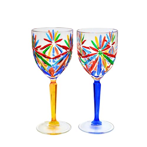 Handmade Italian Crystal Wine Glasses, Starburst Design, Set