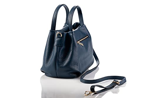 Baroncelli Italian Navy Blue Leather Shoulder Bag Women