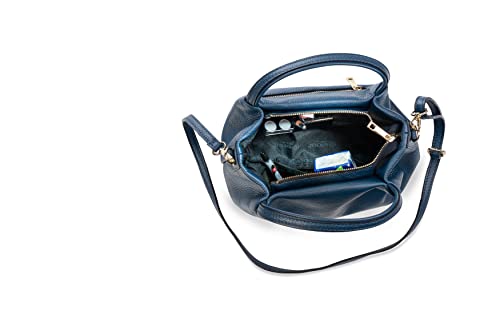 Baroncelli Italian Navy Blue Leather Shoulder Bag Women
