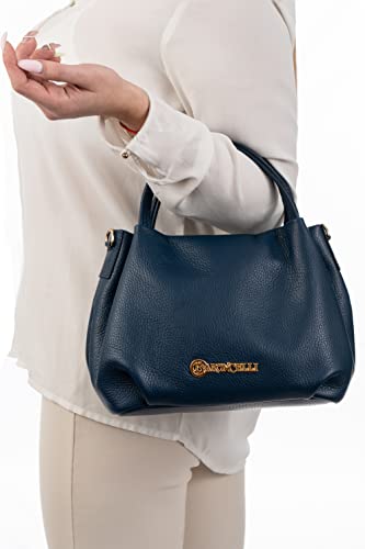 Baroncelli Italian Navy Blue Leather Shoulder Bag Women