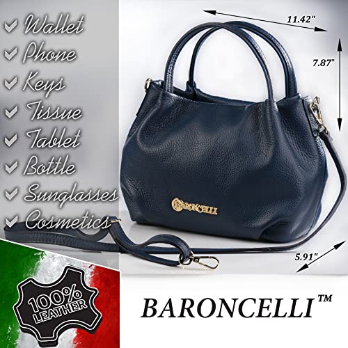 Baroncelli Italian Navy Blue Leather Shoulder Bag Women