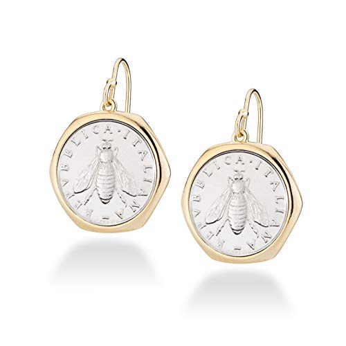 Miabella 18K Gold over 925 Sterling Silver 2-Lira Bee Coin Earrings