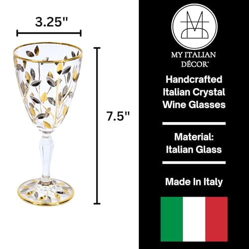 Italian Crystal Flowervine Wine Glasses, Platinum/Gold, Set of 2