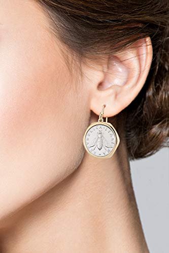 Miabella 18K Gold over 925 Sterling Silver 2-Lira Bee Coin Earrings