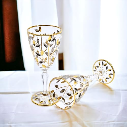 Italian Crystal Flowervine Wine Glasses, Platinum/Gold, Set of 2