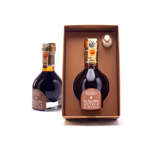 La Secchia - "Extra Vecchio", Traditional Aged Balsamic Vinegar of Modena DOP, aged a minimum 25 Years, 100 ml Bottle of Italian Balsamic Vinegar Aged, With Gift Box and Blown Glass Dispenser