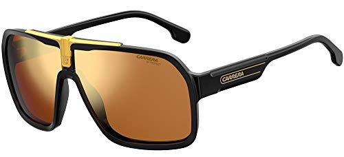 Carrera Men's 1014/S Shield Sunglasses, Black Gold/Brown Gold, 64mm, 10mm