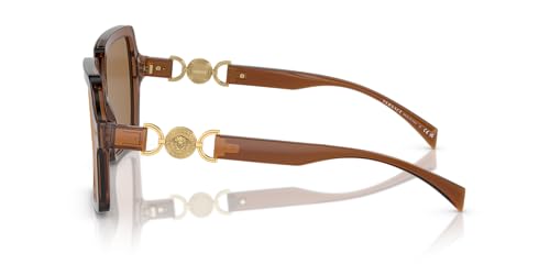 Versace Woman Sunglasses Transparent Brown Frame, Brown Orange Metallic Lenses, 55MM